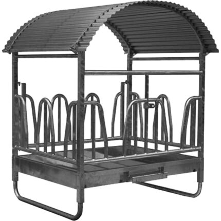 Râtelier à foin 9 places à festons – mangeoire galvanisée robuste avec pieds skis et toit réglable