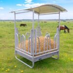 Râtelier carré pour fourrage – mangeoire galvanisée 8 places avec toit et grille palissade