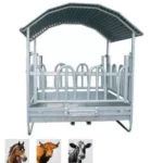 Râtelier à arceaux pour bovins – mangeoire galvanisée 12 ou 14 places, toit réglable